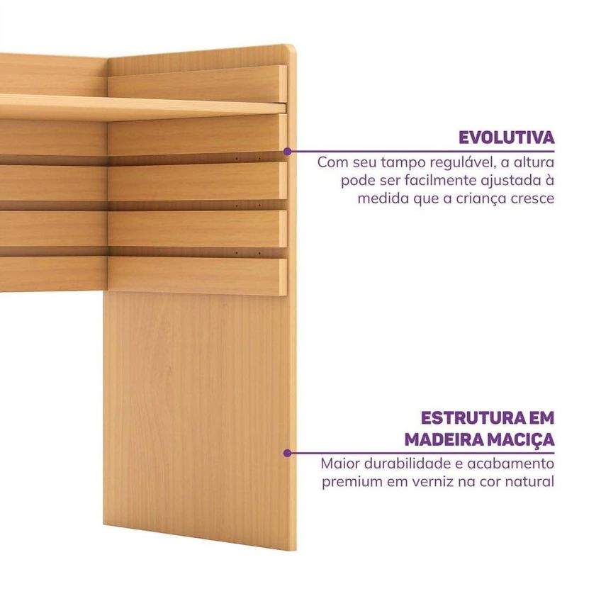 Escrivaninha Evolutiva 4 Estágios Madeira Maciça Magna Kids Casatema Marrom/Natur Natural - imagem 5