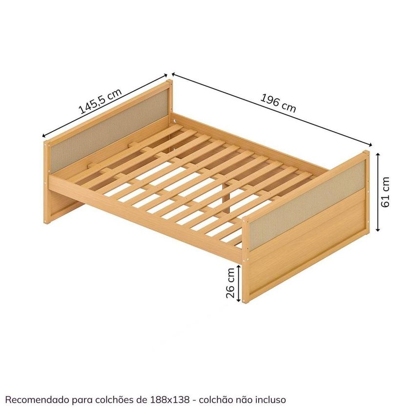 Cama Casal Em Madeira Maciça E Rattan Magna Kids Casatema Marrom/natural Natural - imagem 3