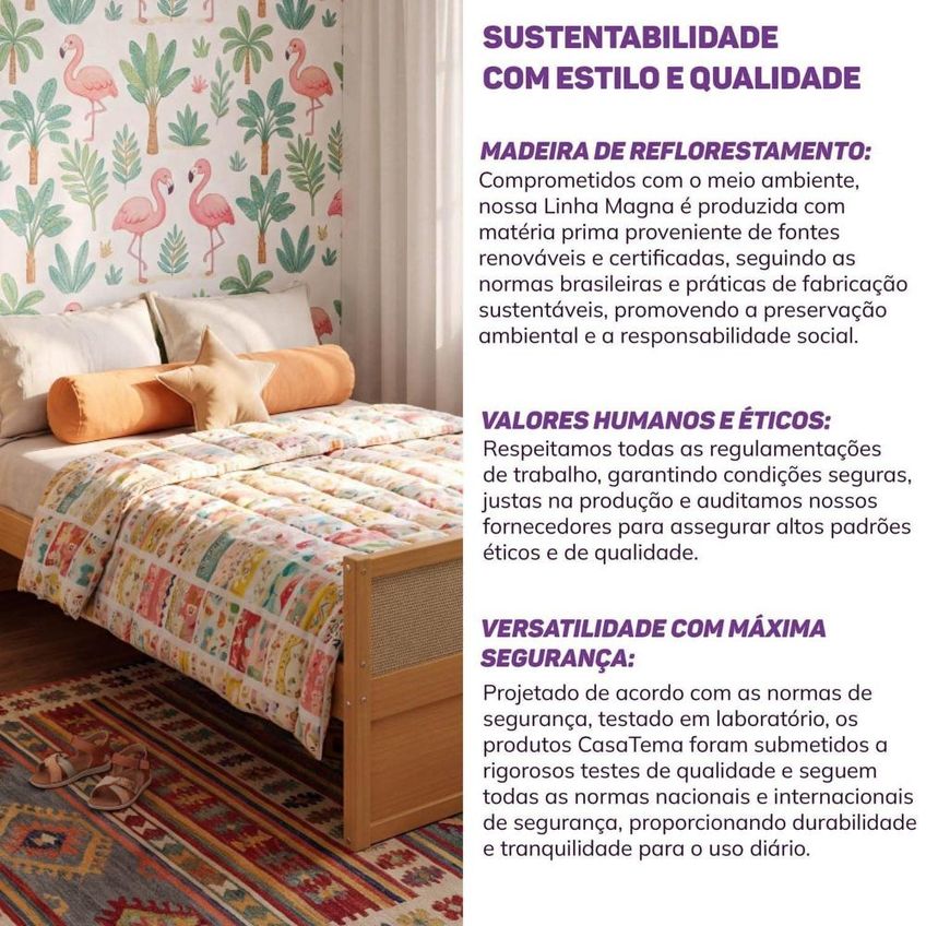Cama Casal Em Madeira Maciça E Rattan Magna Kids Casatema Marrom/natural Natural - imagem 5