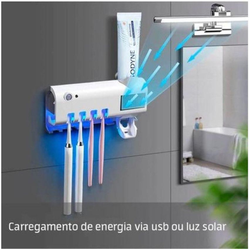 Suporte Dispenser De Pasta De Dente Com Esterelizador UV Para Escovas Em ABS Branco 19x12 - imagem 4