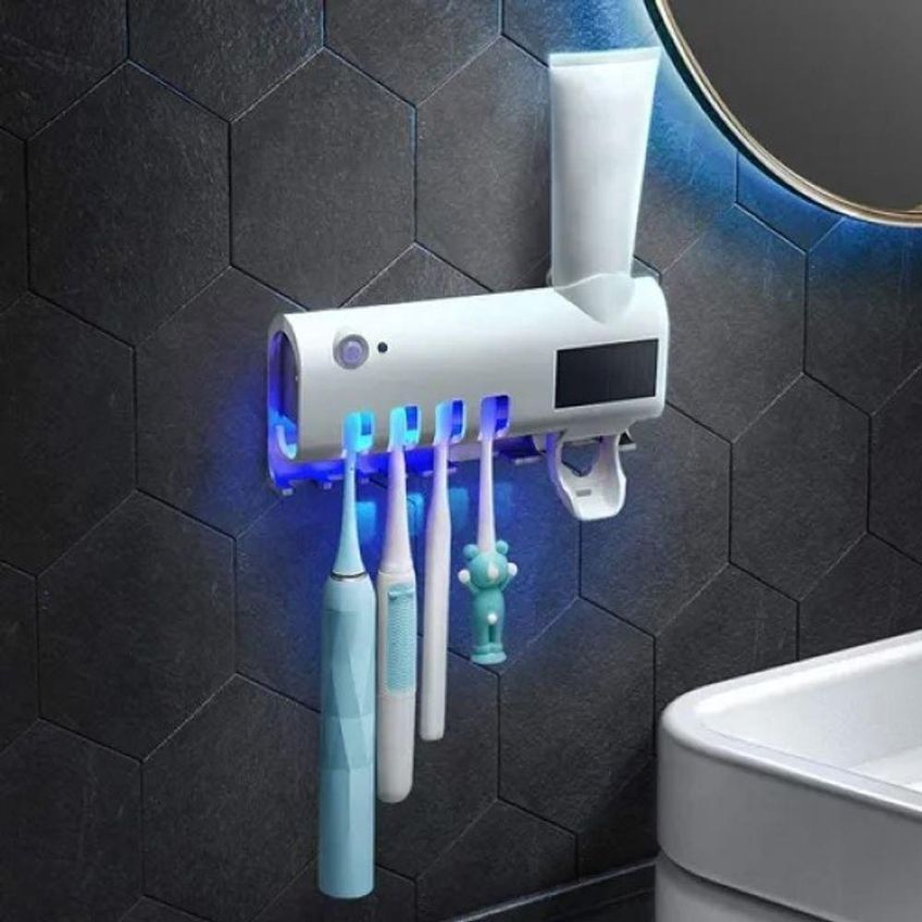 Suporte Dispenser De Pasta De Dente Com Esterelizador UV Para Escovas Em ABS Branco 19x12 - imagem 5
