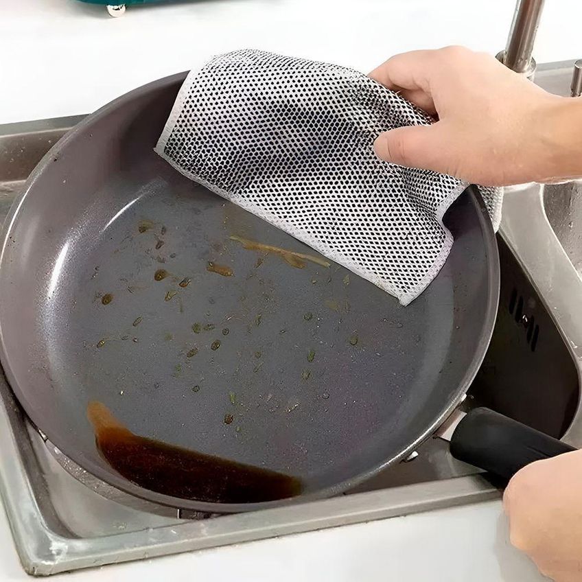 Kit 5 Panos Metálicos Para Limpeza Não Arranha Fio De Metal Reutilizável Prata - imagem 3