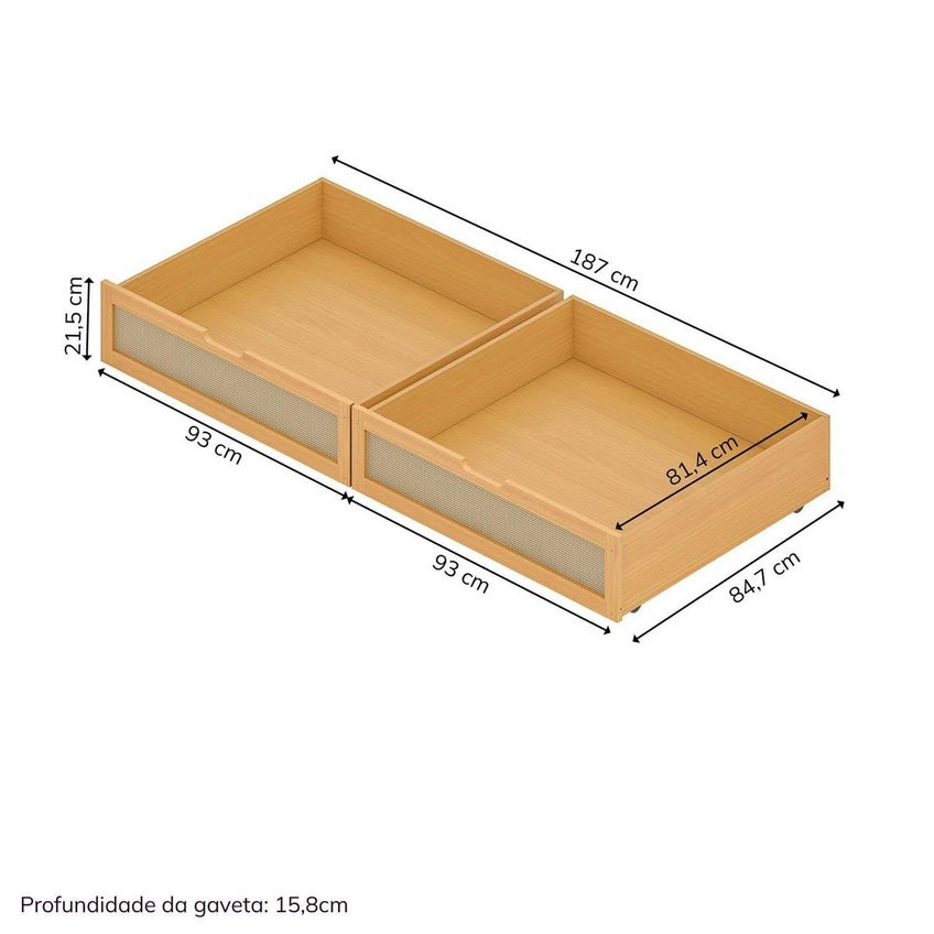 Kit 2 Gavetões Em Madeira Maciça E Rattan Magna Kids Casatema Madeiraoriginals Marrom/natural Natural - imagem 2