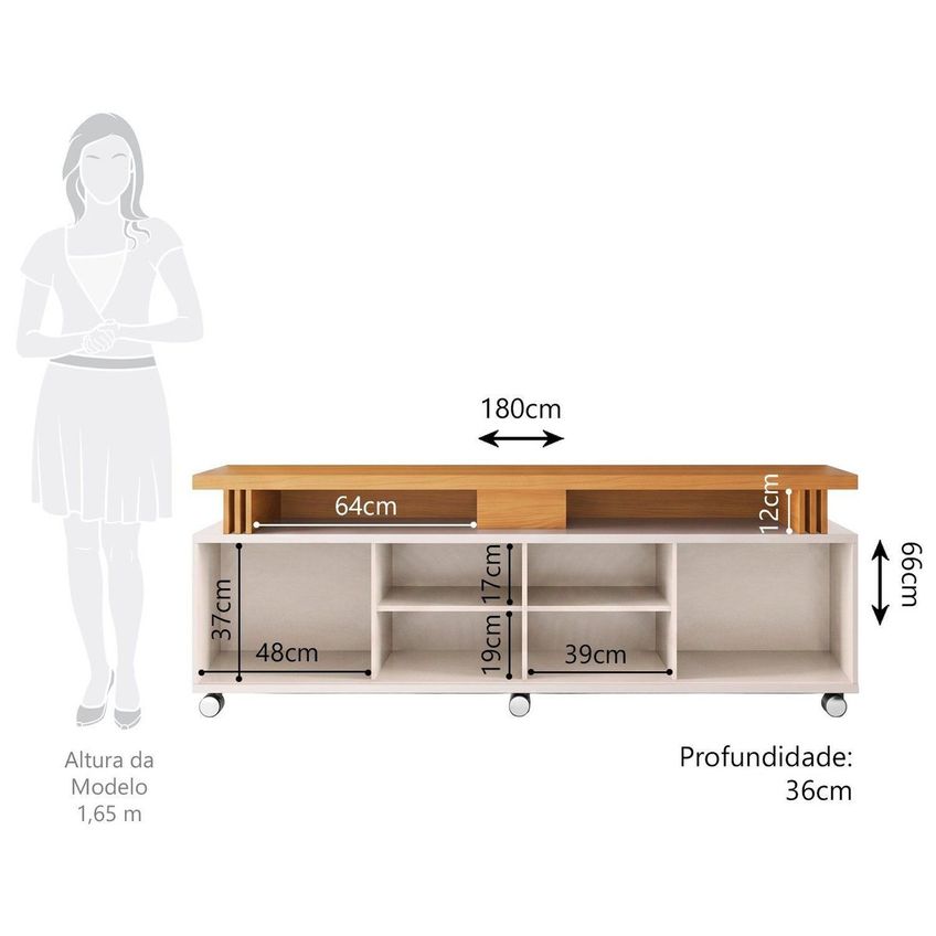Rack Para TV Até 70 Polegadas 2 Portas De Correr Temis Espresso Móveis Off White/Cinamomo - imagem 3