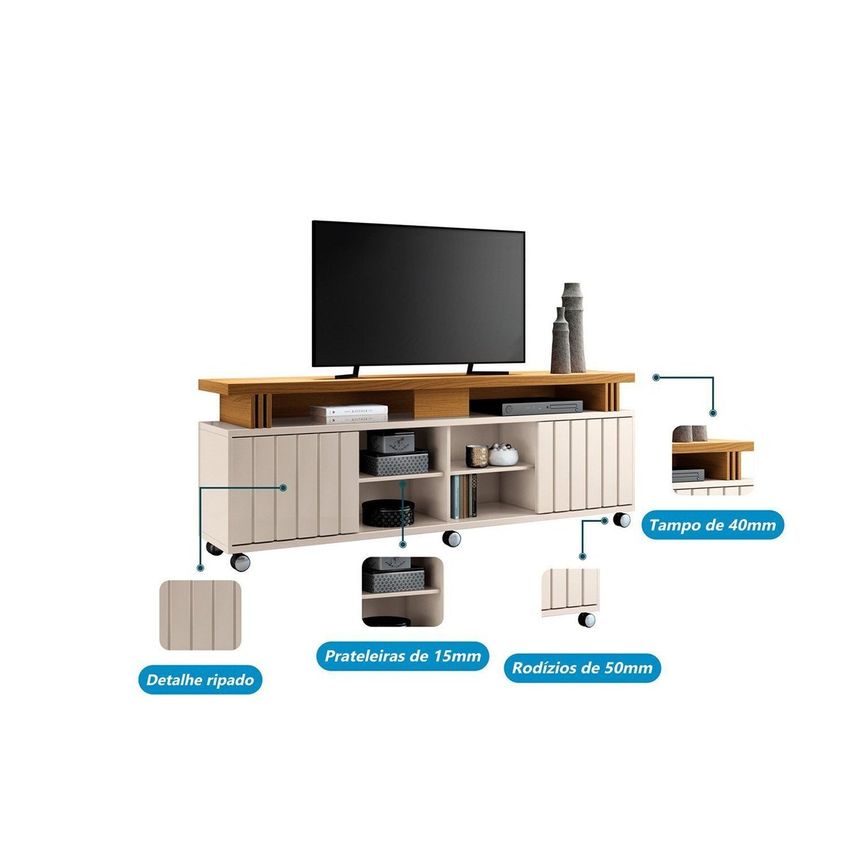 Rack Para TV Até 70 Polegadas 2 Portas De Correr Temis Espresso Móveis Off White/Cinamomo - imagem 4