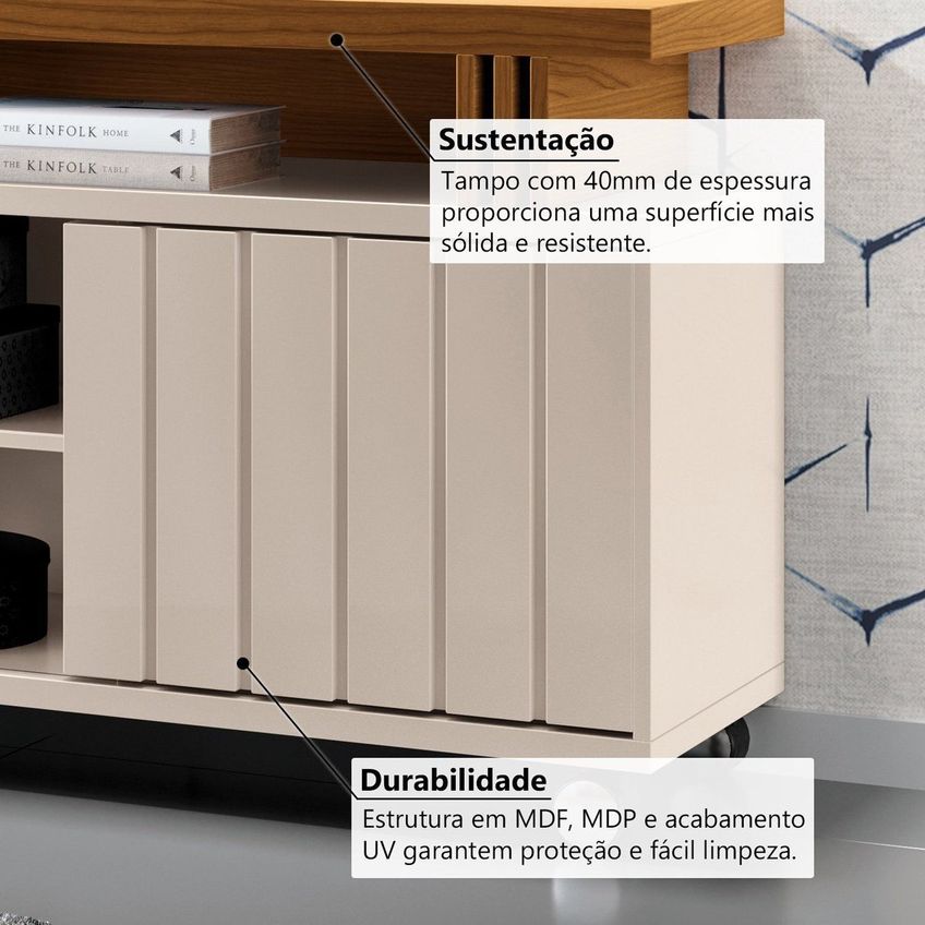Rack Para TV Até 70 Polegadas 2 Portas De Correr Temis Espresso Móveis Off White/Cinamomo - imagem 5