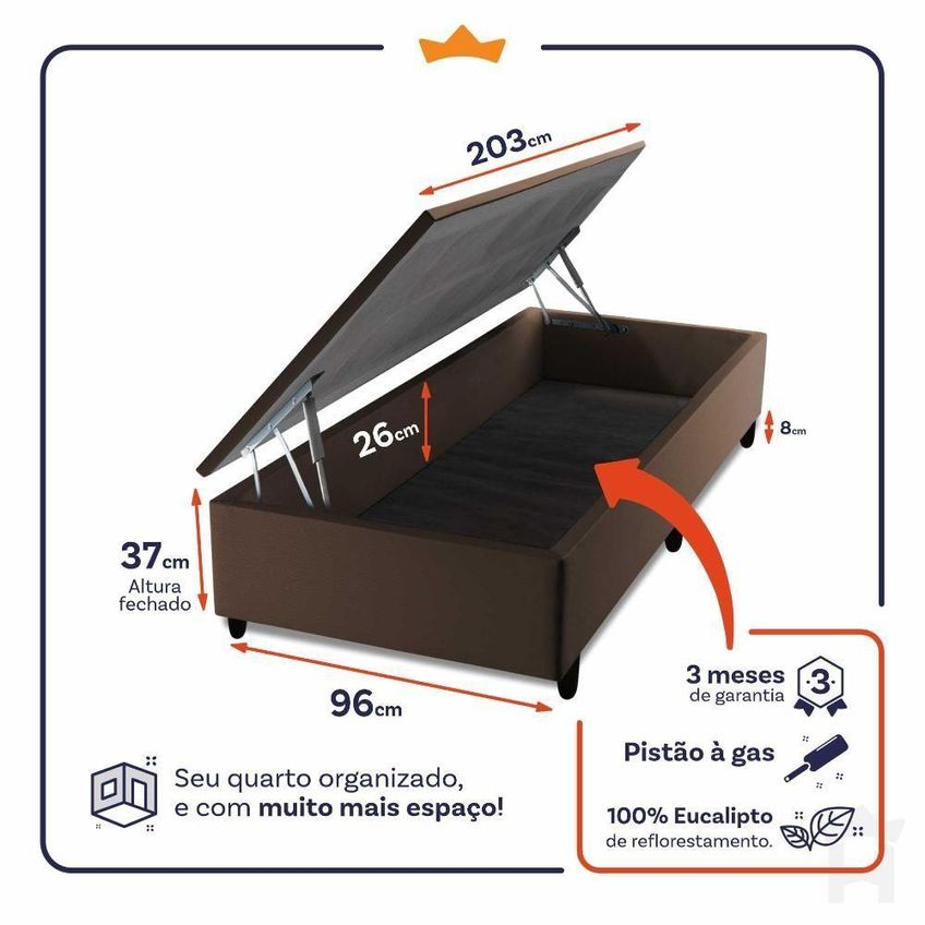 Cama Box Com Baú Durham Molas Ensacadas Courino Marrom King House - imagem 3