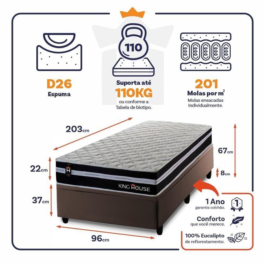 Cama Box Com Baú Durham Molas Ensacadas Courino Marrom King House - imagem 4
