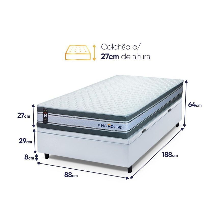Cama Box Com Baú Solteiro Alpine Molas Ensacadas Courino Cinza King House 88cm - imagem 3