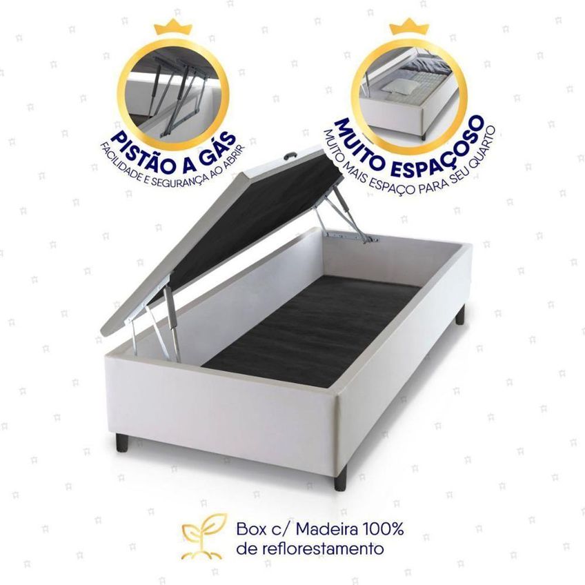 Cama Box Com Baú Solteiro Alpine Molas Ensacadas Courino Cinza King House 88cm - imagem 5