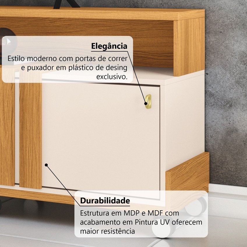 Rack Para TV Até 70 Polegadas 2 Portas De Correr Afrodite Espresso Móveis Cinamomo/Off White - imagem 5