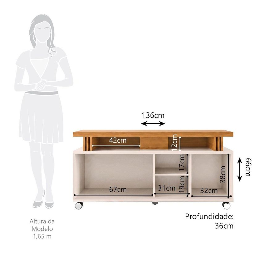 Rack Para TV Até 60 Polegadas 1 Porta De Correr Temis Espresso Móveis Off White/Cinamomo - imagem 3