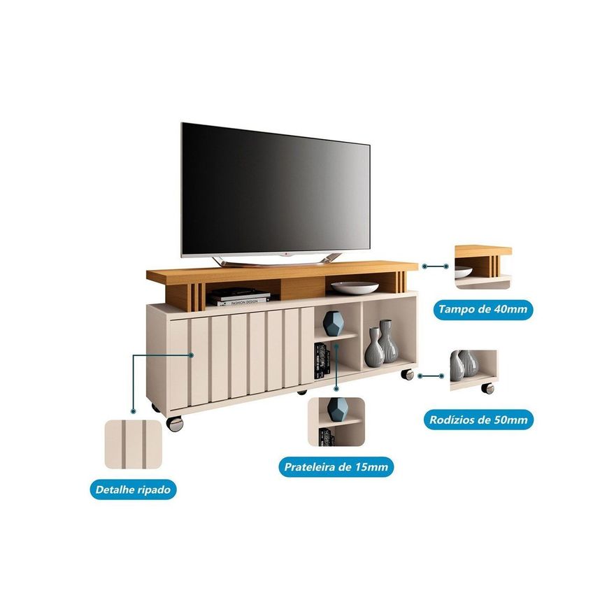 Rack Para TV Até 60 Polegadas 1 Porta De Correr Temis Espresso Móveis Off White/Cinamomo - imagem 4