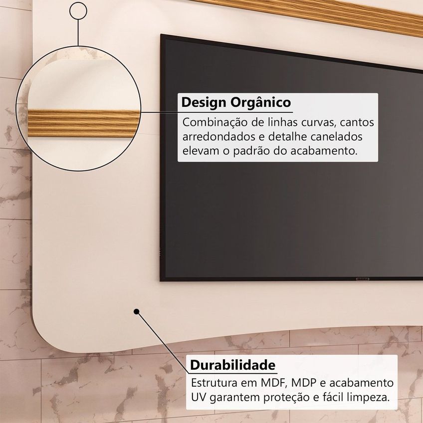 Painel Para TV Até 80 Polegadas 132cm X 200cm Hera Espresso Móveis Off White/Cinamomo - imagem 5