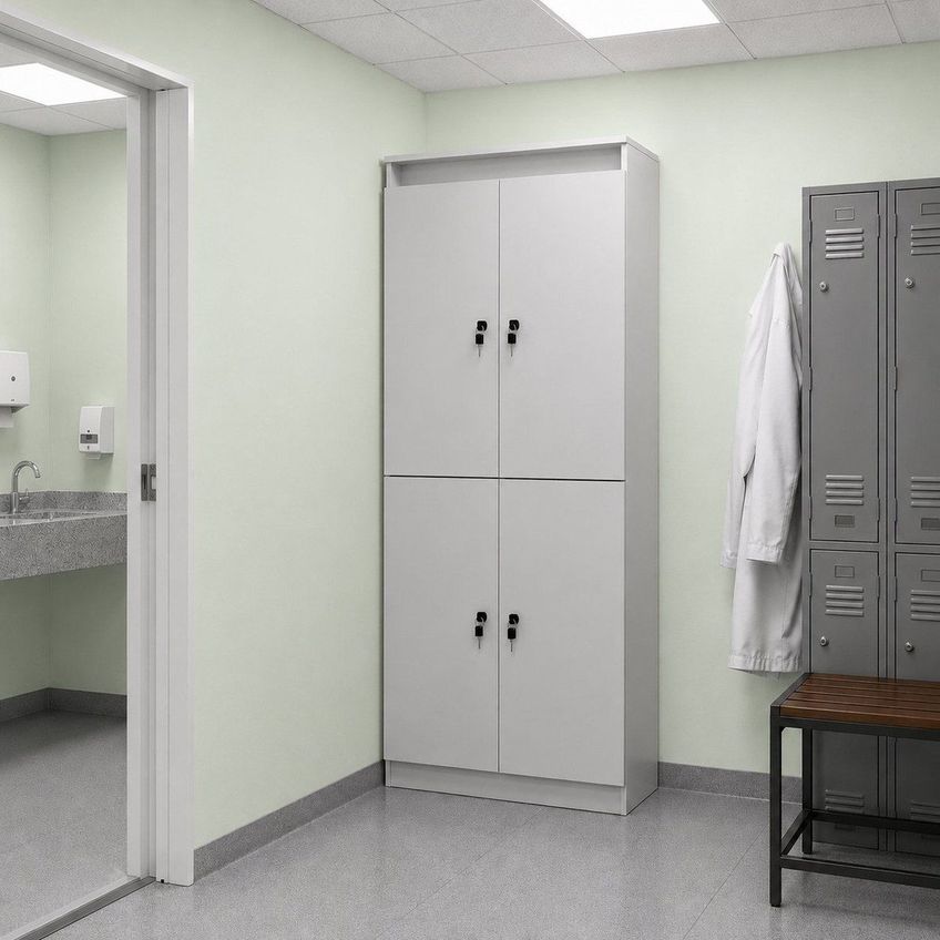 Armário Locker 4 Portas Com Chave Multiuso Academia Escritório E Vestiário ME4204 Branco Branco - imagem 2
