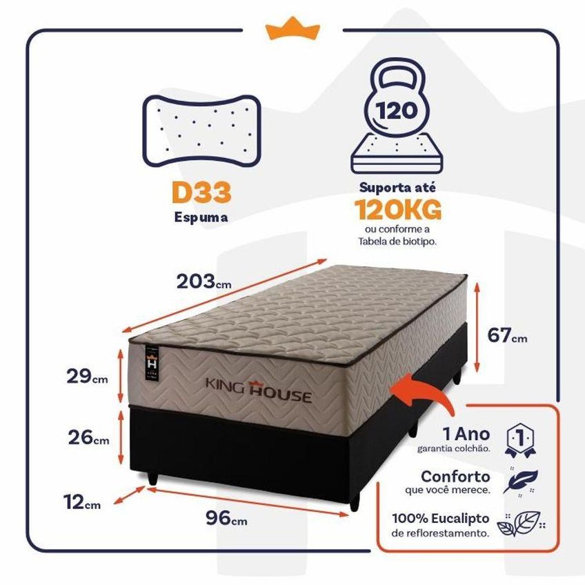 Cama Box King San Diego One Face Espuma D33 Preto King House - imagem 3