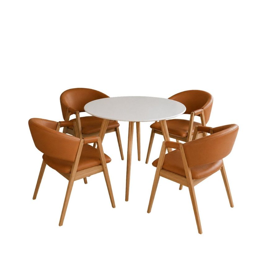 Conjunto Mesa De Jantar 90cm Redonda Com 4 Poltronas Estofadas Para Apartamento E Cozinha Macau - imagem 2