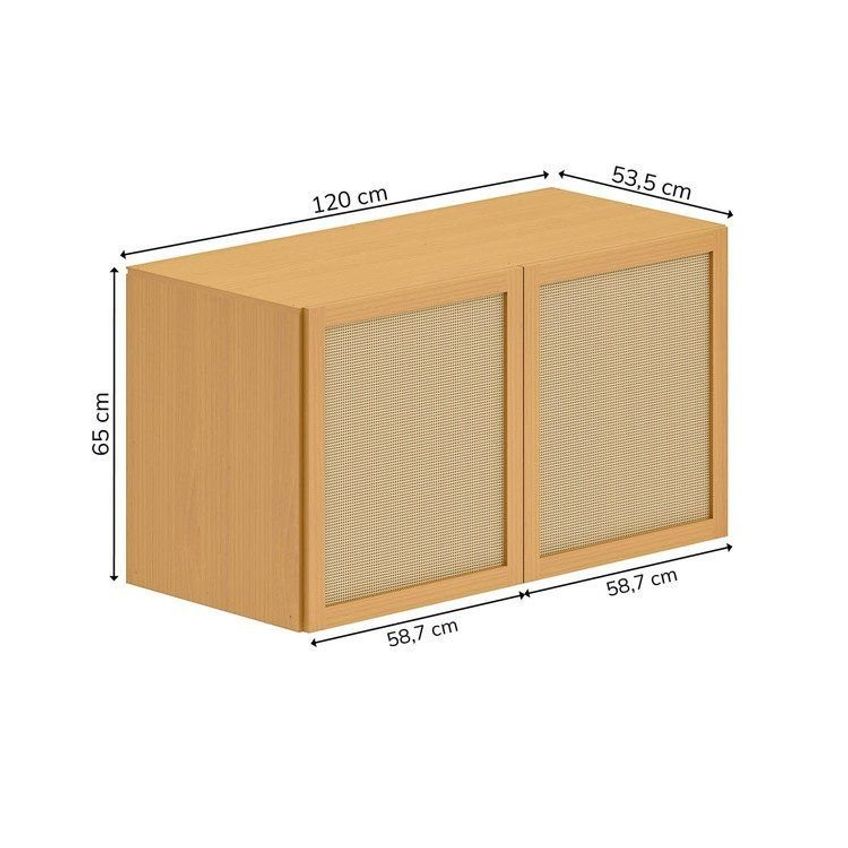 Armário Aéreo 120cm Em Madeira Maciça E Rattan Magna Kids Casatema Madeiraoriginals Marrom/natura Mel Com Rattan - imagem 3
