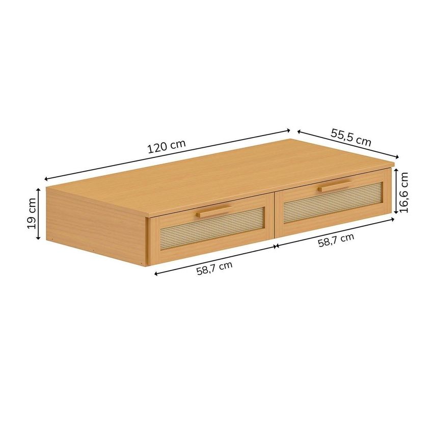 Escrivaninha Suspensa 120cm Madeira Maciça E Rattan Magna Kids Casatema Madeiraoriginals Marrom Natural - imagem 3