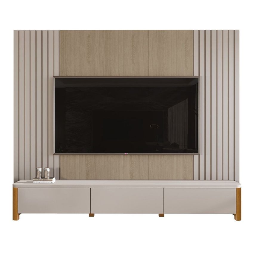 Rack Monaco Com Painel Sierra Para Tv Até 75 Polegadas 3 Gavetas Ripado Mdf/mdp Pés Em Madeira Hanover /fendi - imagem 2