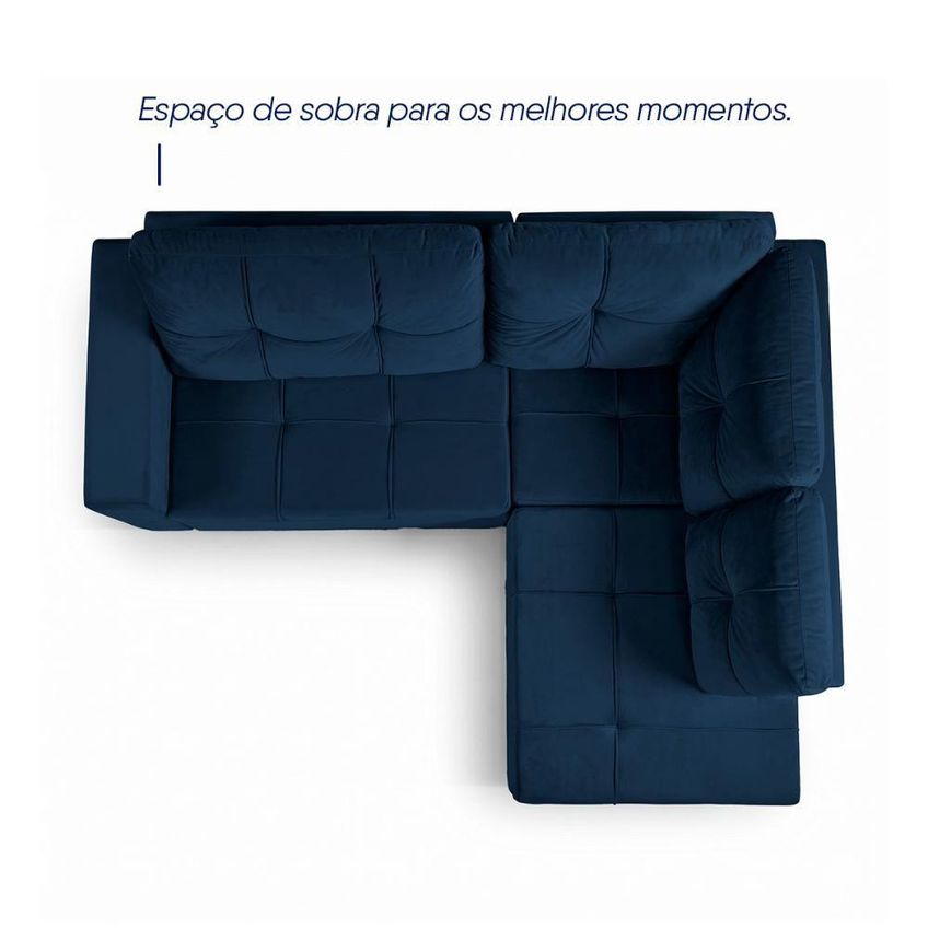 Sofá De Canto Ibarra 4 Lugares Com Chaise 186cm Azul King House - imagem 4
