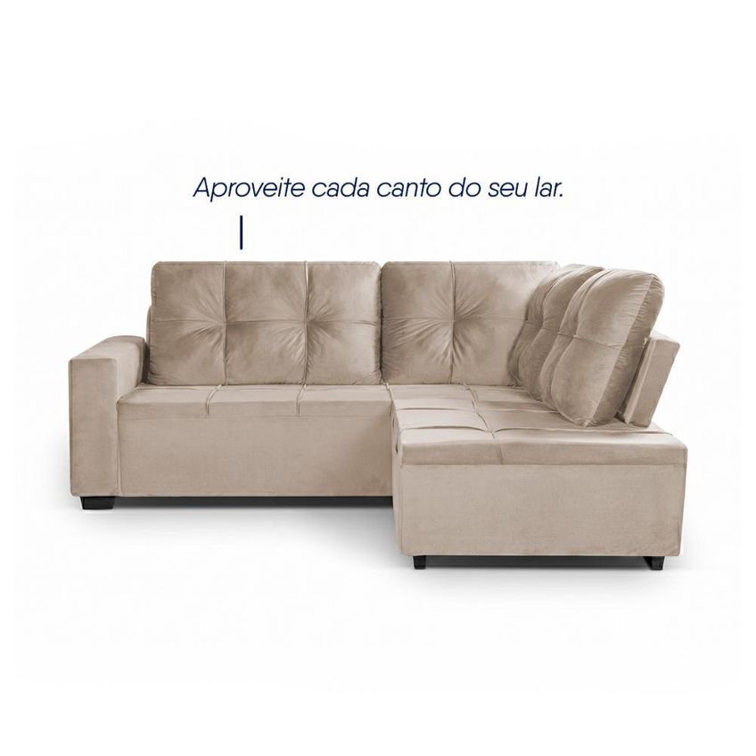 Sofá De Canto Ibarra 4 Lugares Com Chaise 186cm Bege King House - imagem 4