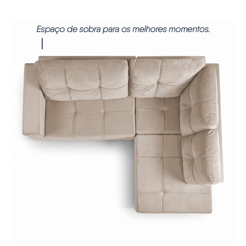 Sofá De Canto Ibarra 4 Lugares Com Chaise 186cm Bege King House - imagem 5