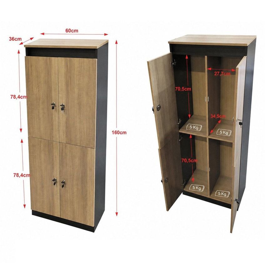 Armário Locker 4 Portas Com Chave Multiuso Academia Escritório E Vestiário ME4204 Amêndoa/preto - imagem 3