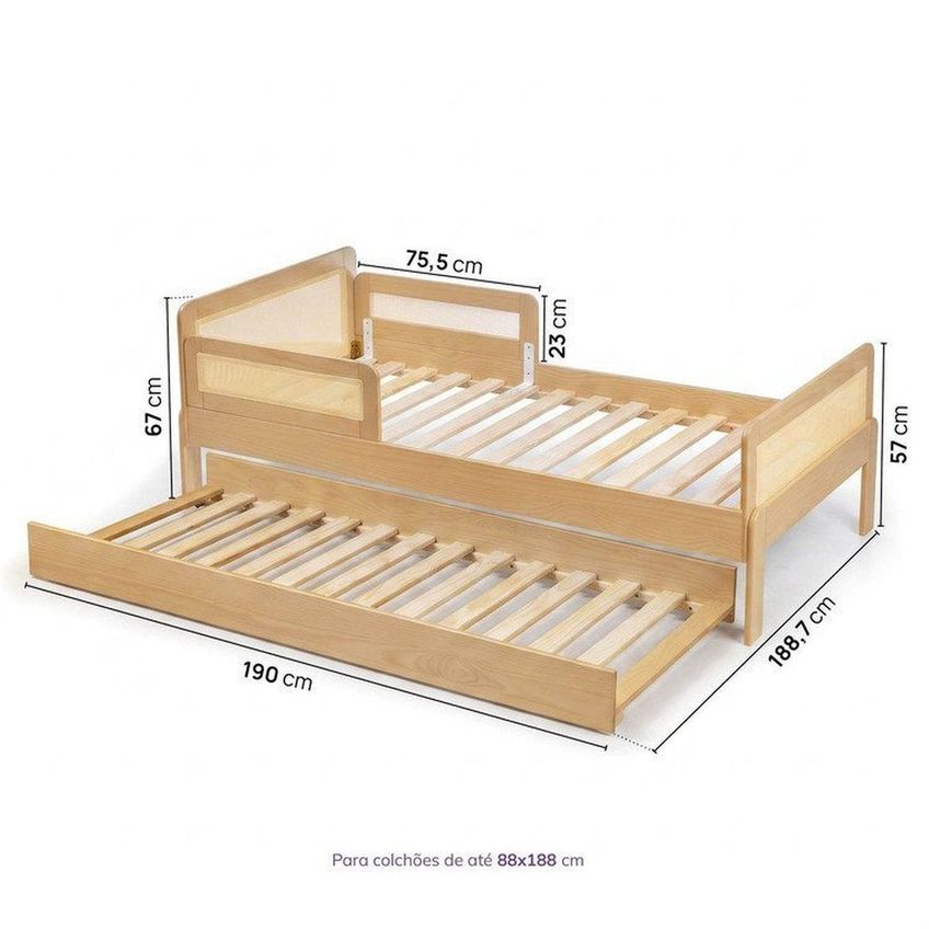 Conjunto Cama Infantil Reversível E Cama Auxiliar Crescer Casatema Madeira Originals Marrom/Caravalho Carvalho - imagem 3