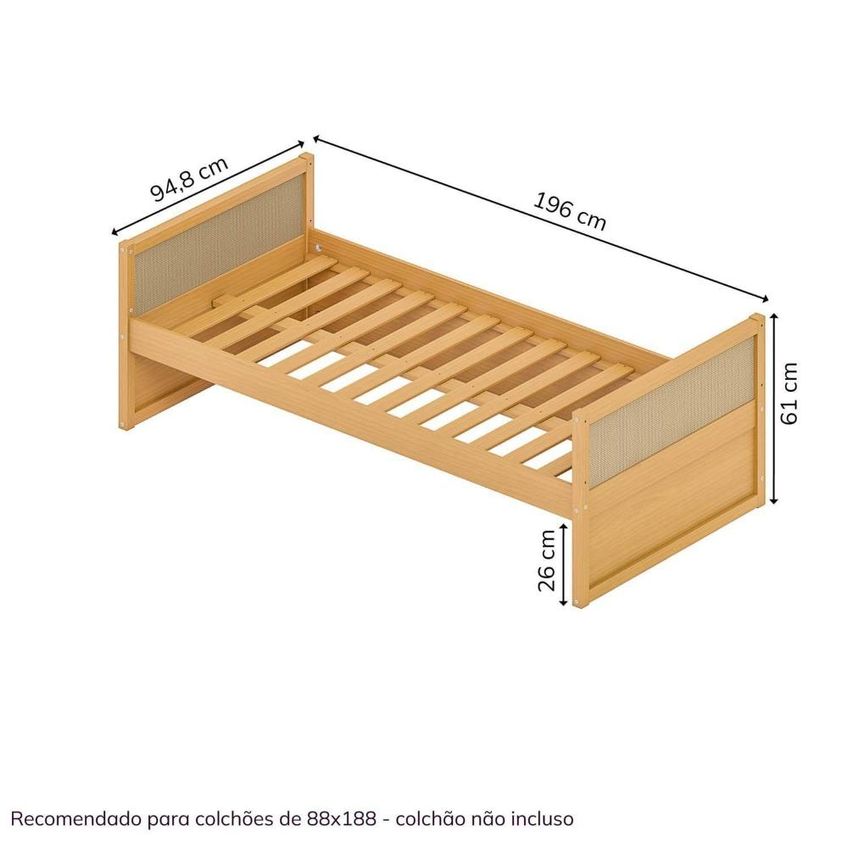 Cama Solteiro Infantil Madeira Maciça E Rattan Magna Kids Casatema Marrom/Natural Natural - imagem 3