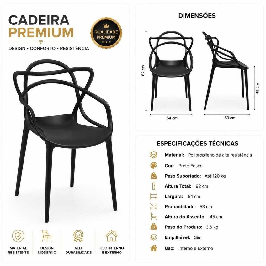 Conjunto Com 04 Cadeiras Allegra Premium Preta 120kg - imagem 3