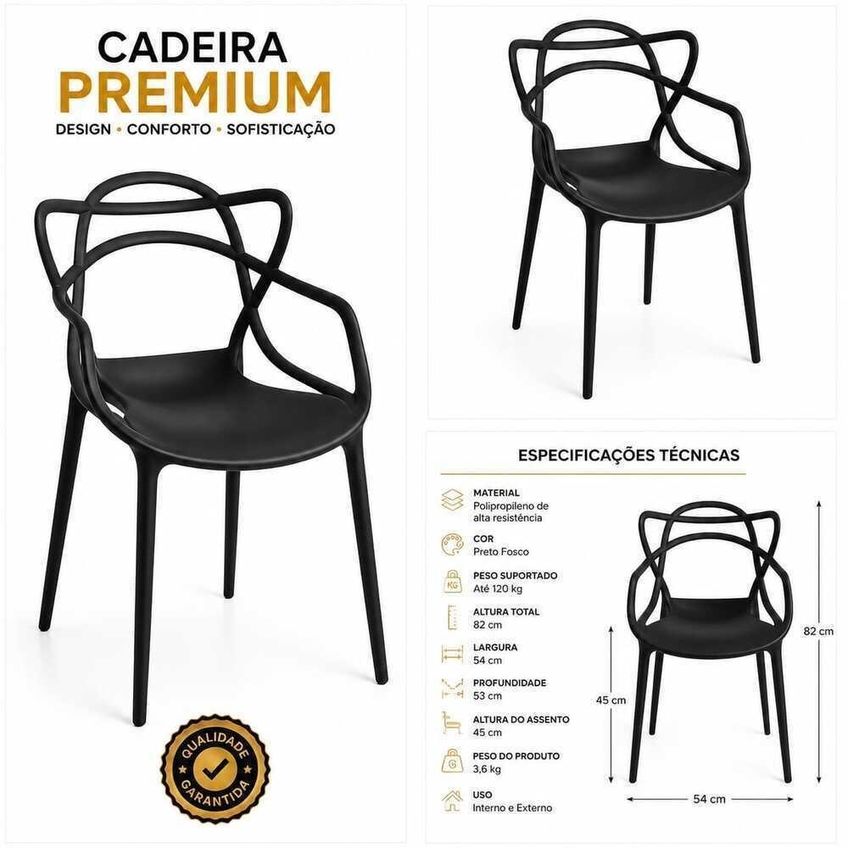 Conjunto Com 04 Cadeiras Allegra Premium Preta 120kg - imagem 4