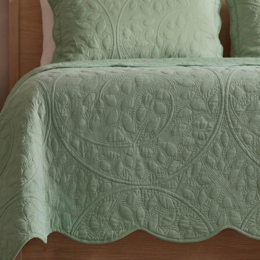 Kit Cobre Leito Vintage King Percal 300 Fios Colcha Matelassê Floral Alto Relevo 3 Peças Verde Oliva - imagem 3