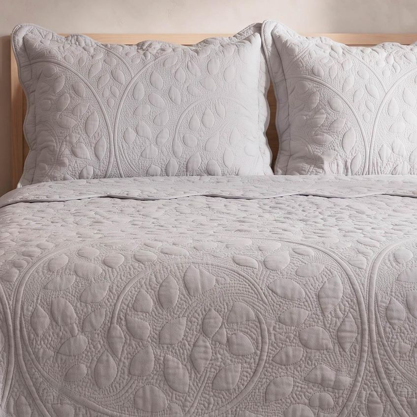 Kit Cobre Leito Vintage Casal Percal 300 Fios Colcha Matelassê Floral Alto Relevo 3 Peças Cinza - imagem 4