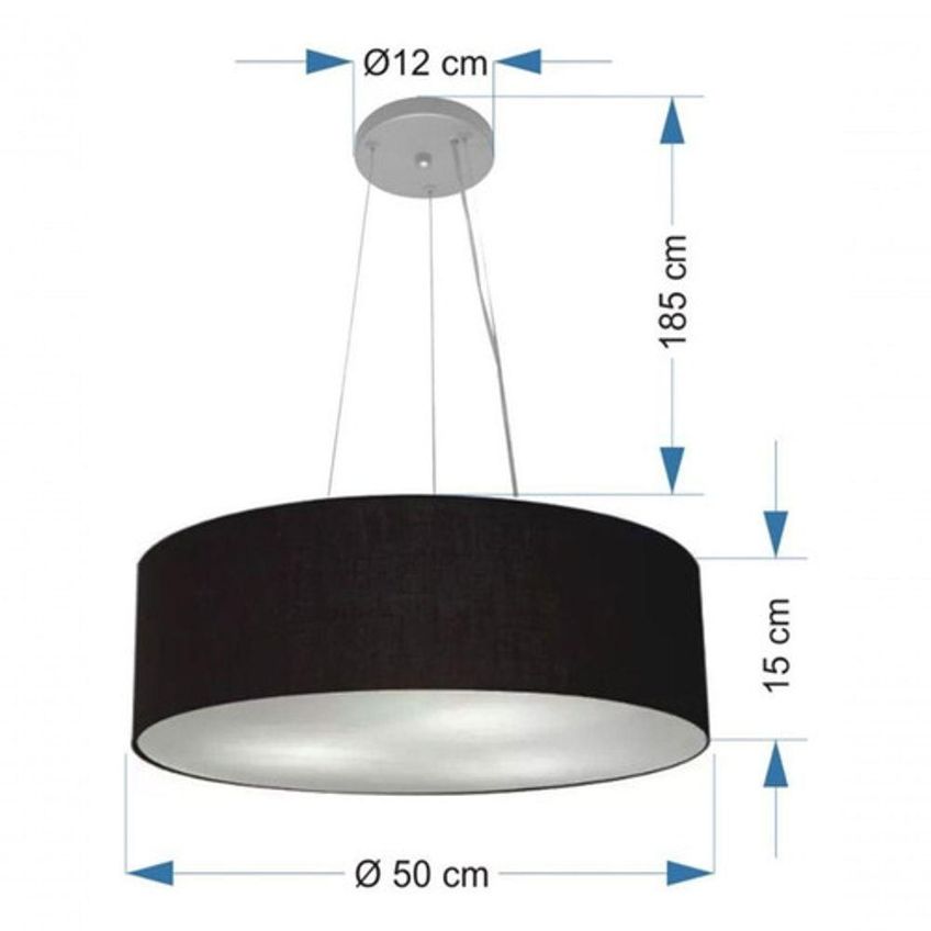 Lustre Pendente Cilíndrico MD-4134 Cúpula Em Tecido 50x15cm Bivolt Preto Vivare Brasil Iluminação - imagem 2