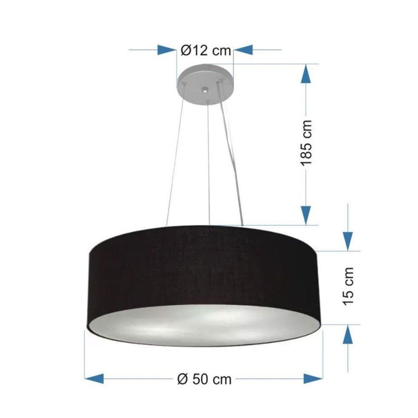 Lustre Pendente Cilíndrico MD-4134 Cúpula Em Tecido 50x15cm Bivolt Preto Vivare Brasil Iluminação - imagem 3
