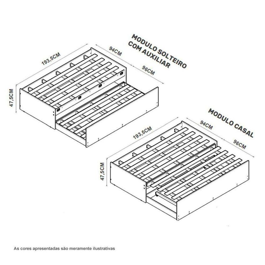Cama Bibox Solteiro Matrix Com Auxiliar MDF E MDP Branco Tebarrot Móveis - imagem 3