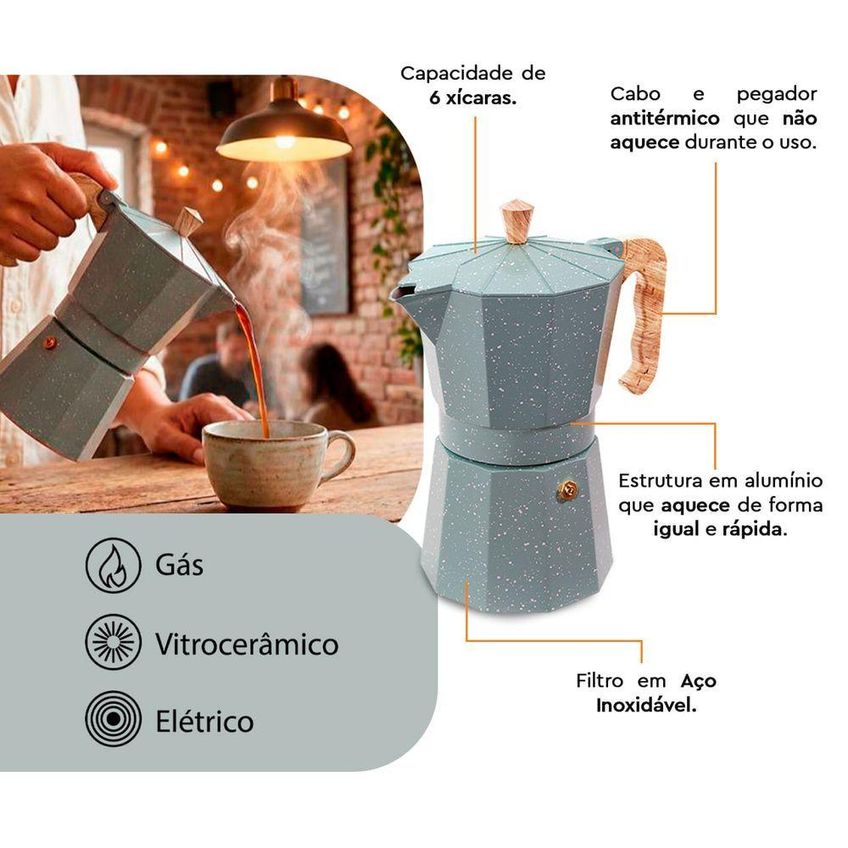 Cafeteira Italiana Verona 6 Xícaras Em Alumínio Verde Brinox - imagem 5