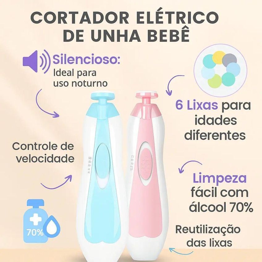 Cortador Aparador de Unha Elétrico para Bebê com 6 Refis Azul KZ Utilidades - imagem 3