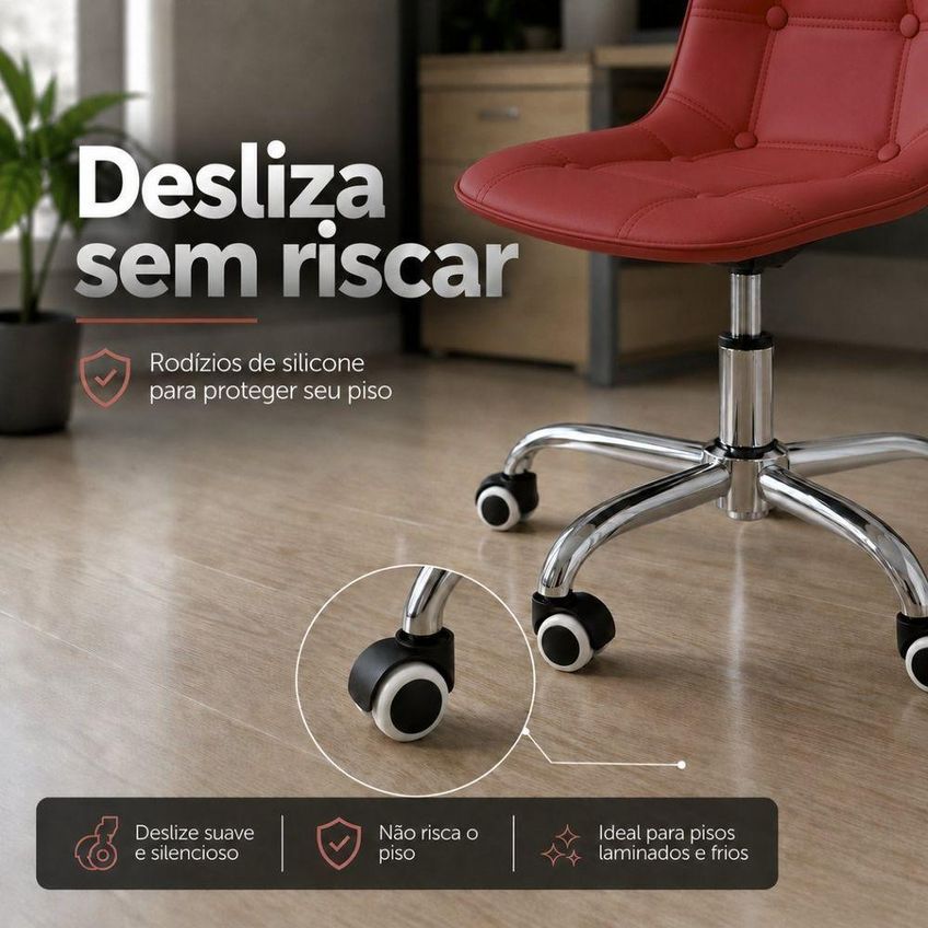 Cadeira Office Eiffel Botonê Pu Base Giratória Cromada Vinho Dkadidecor - imagem 5