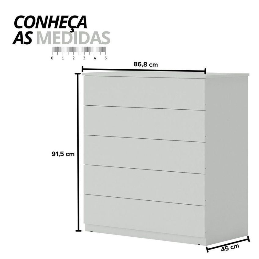Comoda Para Quarto 5 Gavetas Compacta Cinza Com Fecho Toque Dkadidecor - imagem 2