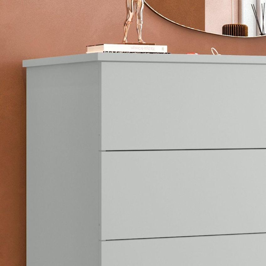 Comoda Para Quarto 5 Gavetas Compacta Cinza Com Fecho Toque Dkadidecor - imagem 3