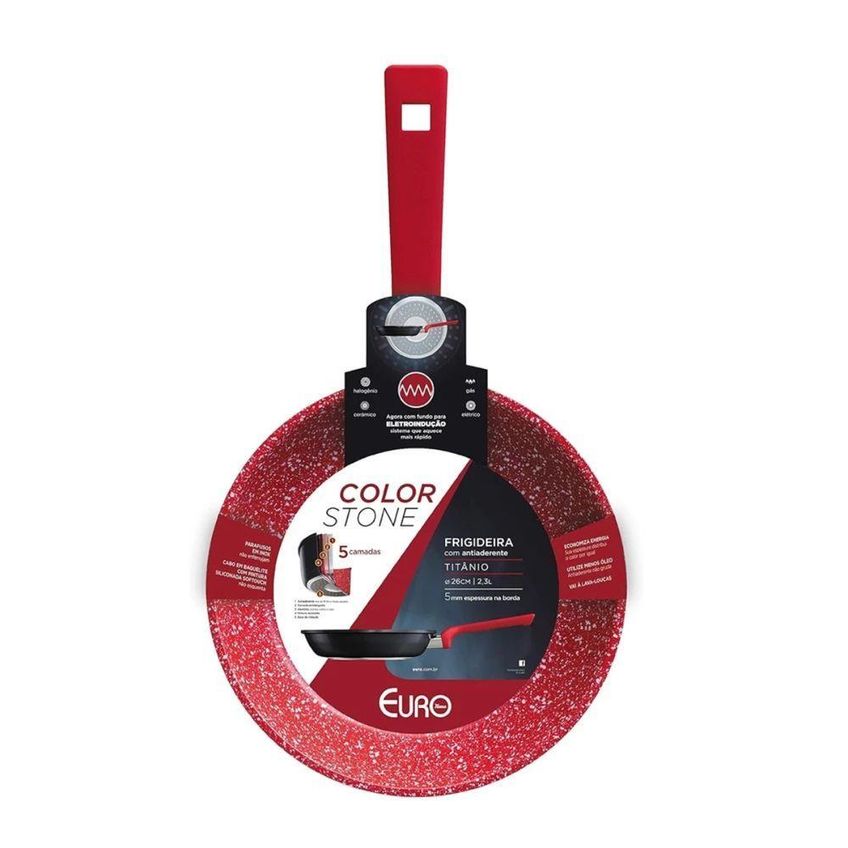 Frigideira Colorstone Antiaderente Alumínio Revestimento 26cm Alta Resistência Euro Home - imagem 3