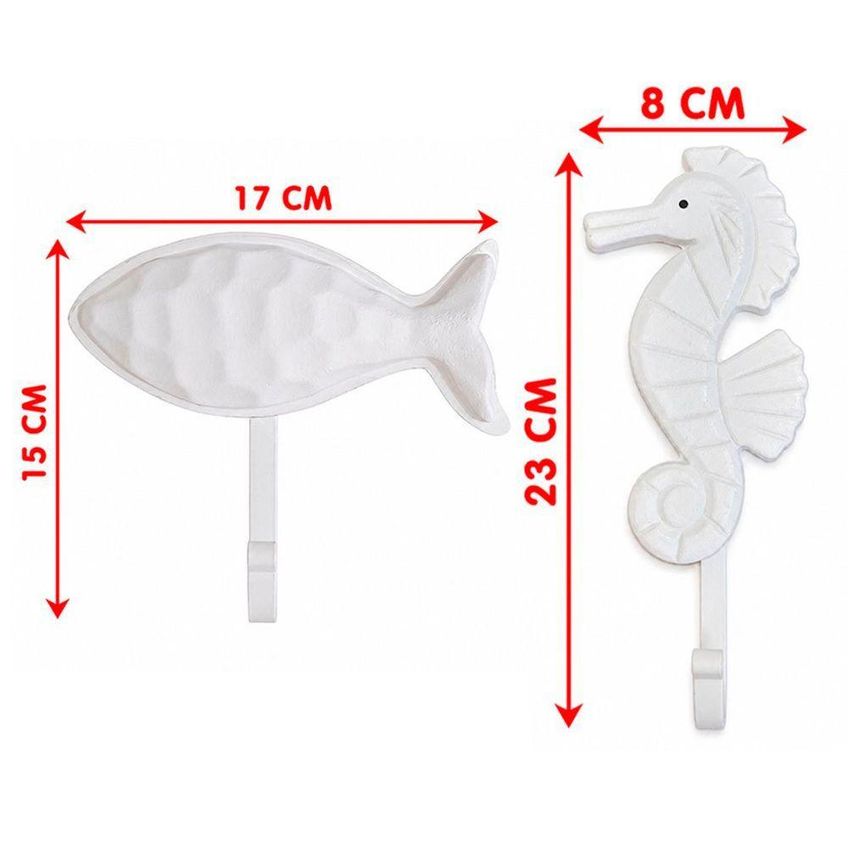 Kit 2 Porta Toalha Cabideiro Decorativo Peixe E Cavalo Marinho Branco - imagem 3