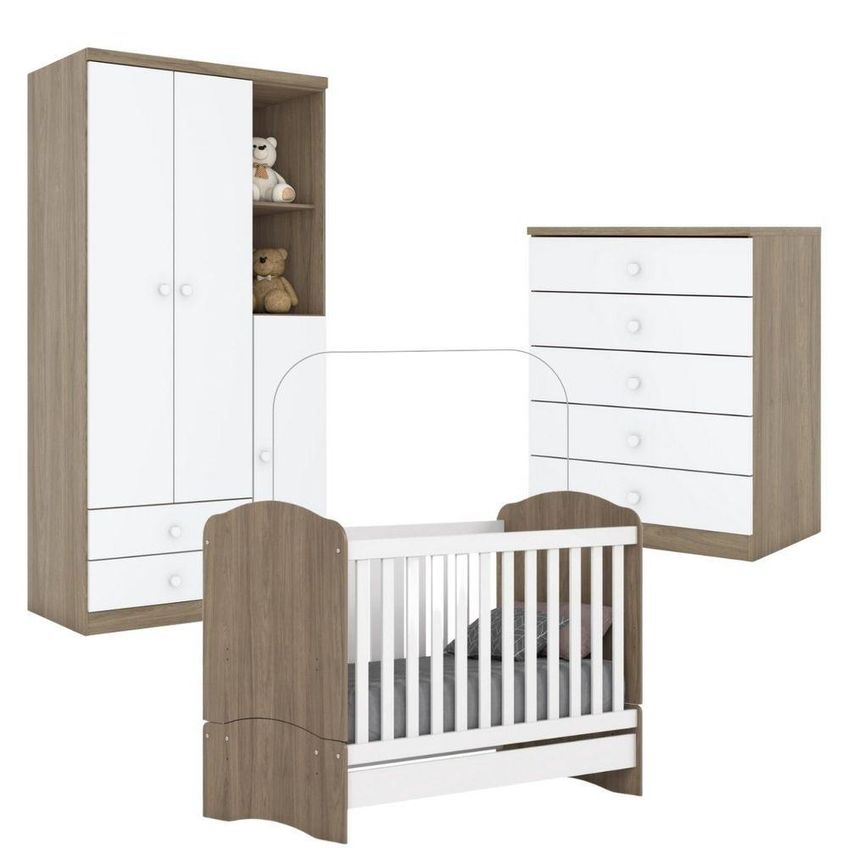 Conjunto Infantil Bala De Menta 3 Portas 7 Gavetas Mdp-mdf Rústico Móveis Henn - imagem 3