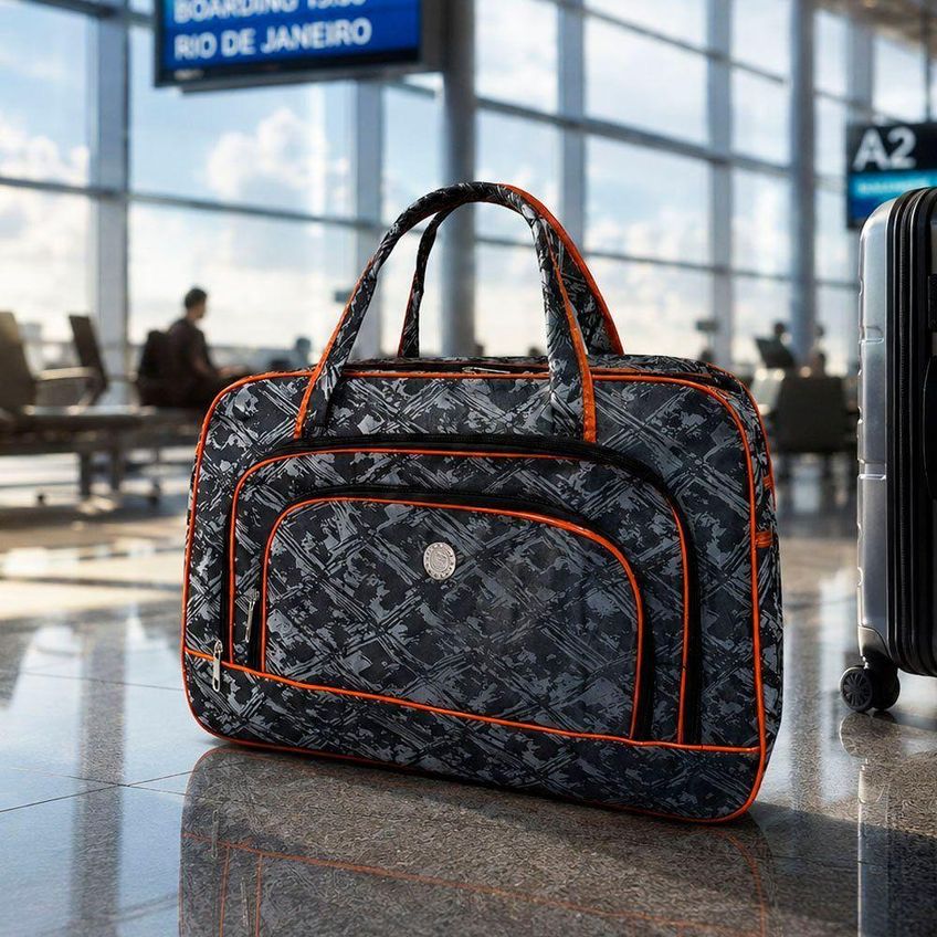 Bolsa Mala De Viagem Grande 53cm X 33cm X 20cm Em Poliéster Com Zíper E Alças Reforçadas Cinza - imagem 2