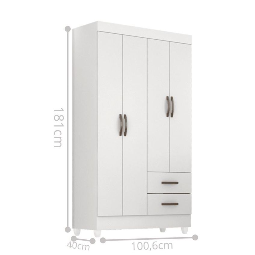 Roupeiro Solteiro Lite 4 Portas Giratórias 2 Gavetas MDP Branco Brilho Móveis Leão - imagem 4