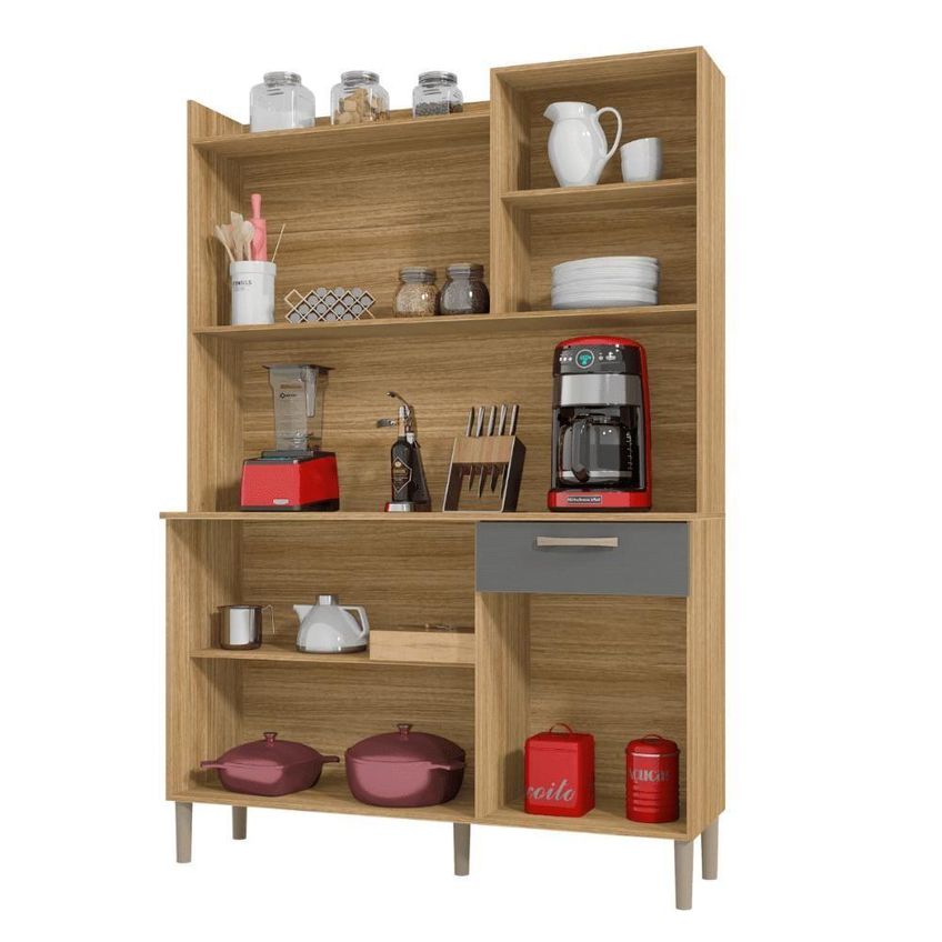 Conjunto Cozinha Verona 6 Portas 1 Gaveta MDP 121,5cm Marrom Kit's Paraná - imagem 3