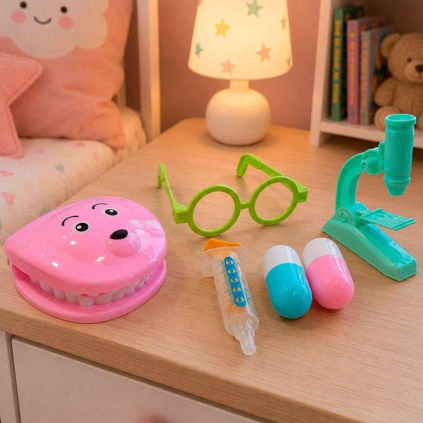 Kit Brinquedo Infantil Dentista Médico 6 Peças Com Acessórios Rosa - imagem 5