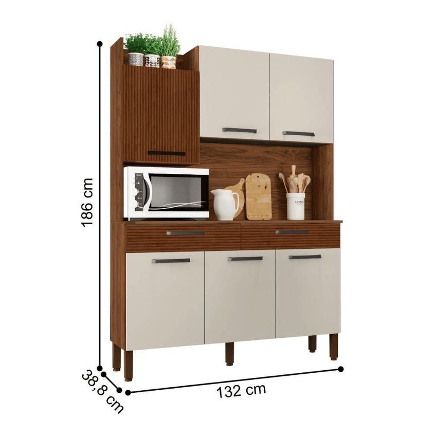Conjunto Cozinha Torino 6 Portas 2 Gavetas MDF-MDP 132cm Off White Kit's Paraná - imagem 4